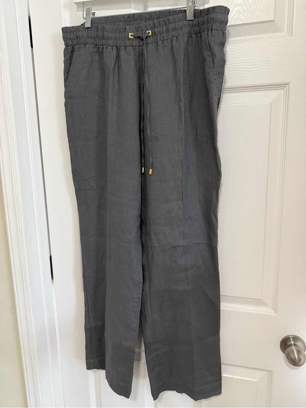 Ellen Tracy Gray Wide-Leg Drawstring Linen Pants
